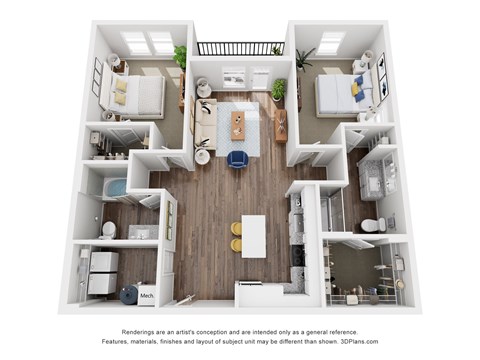 Floor plan for 2 beds, 2 baths, 1176 sqft
